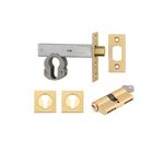 22555K70KKES - Euro Mortice Deadbolt Kit - 70mm Backset with Square Euro Escutcheon Key/Key - Brushed Brass - Entrance