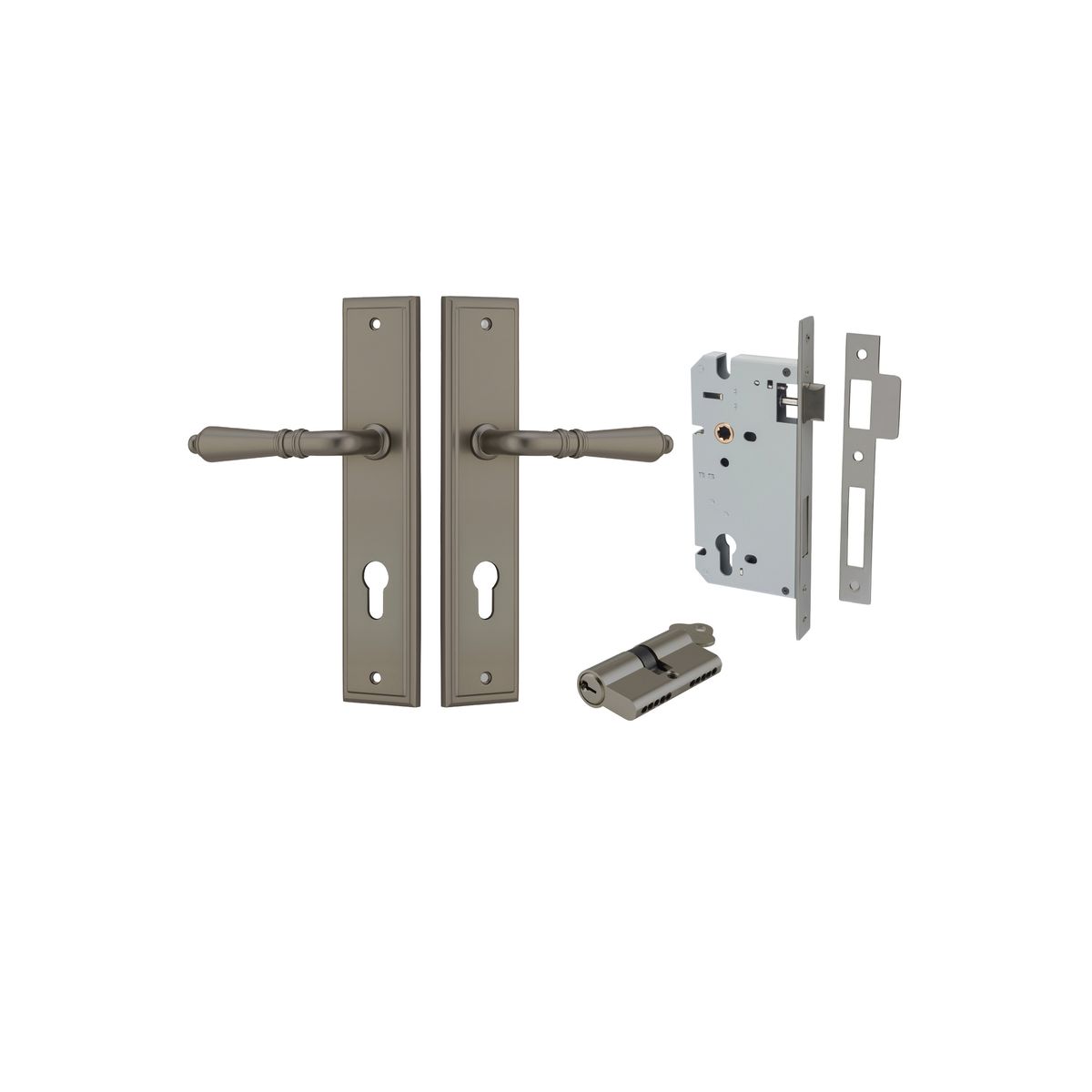 16836KENTR60KK - Sarlat Lever - Stepped Backplate Entrance Kit with High Security Lock - Graphite PVD - Entrance