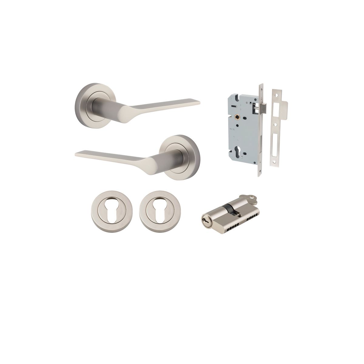 0369KENTR60KK - Como Lever - Round Rose Entrance Kit with High Security Lock - Satin Nickel - Entrance