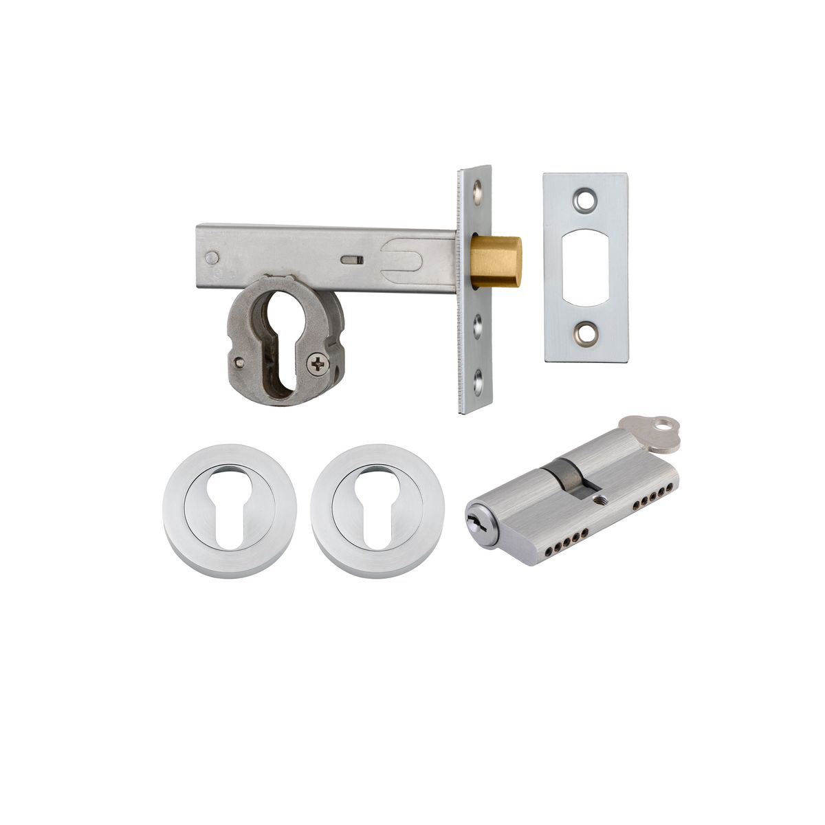 22153K60KKER - Euro Mortice Deadbolt Kit - 60mm Backset with Round Euro Escutcheon Key/Key - Brushed Chrome - Entrance