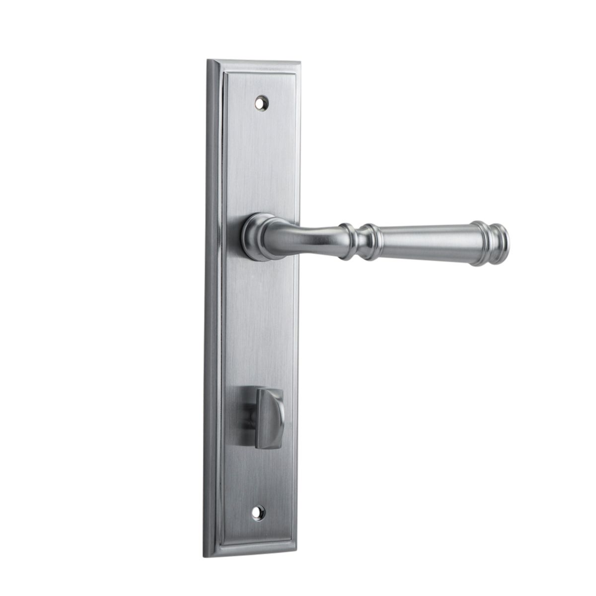 12242P85 - Verona Lever - Stepped Backplate - Brushed Chrome - Privacy
