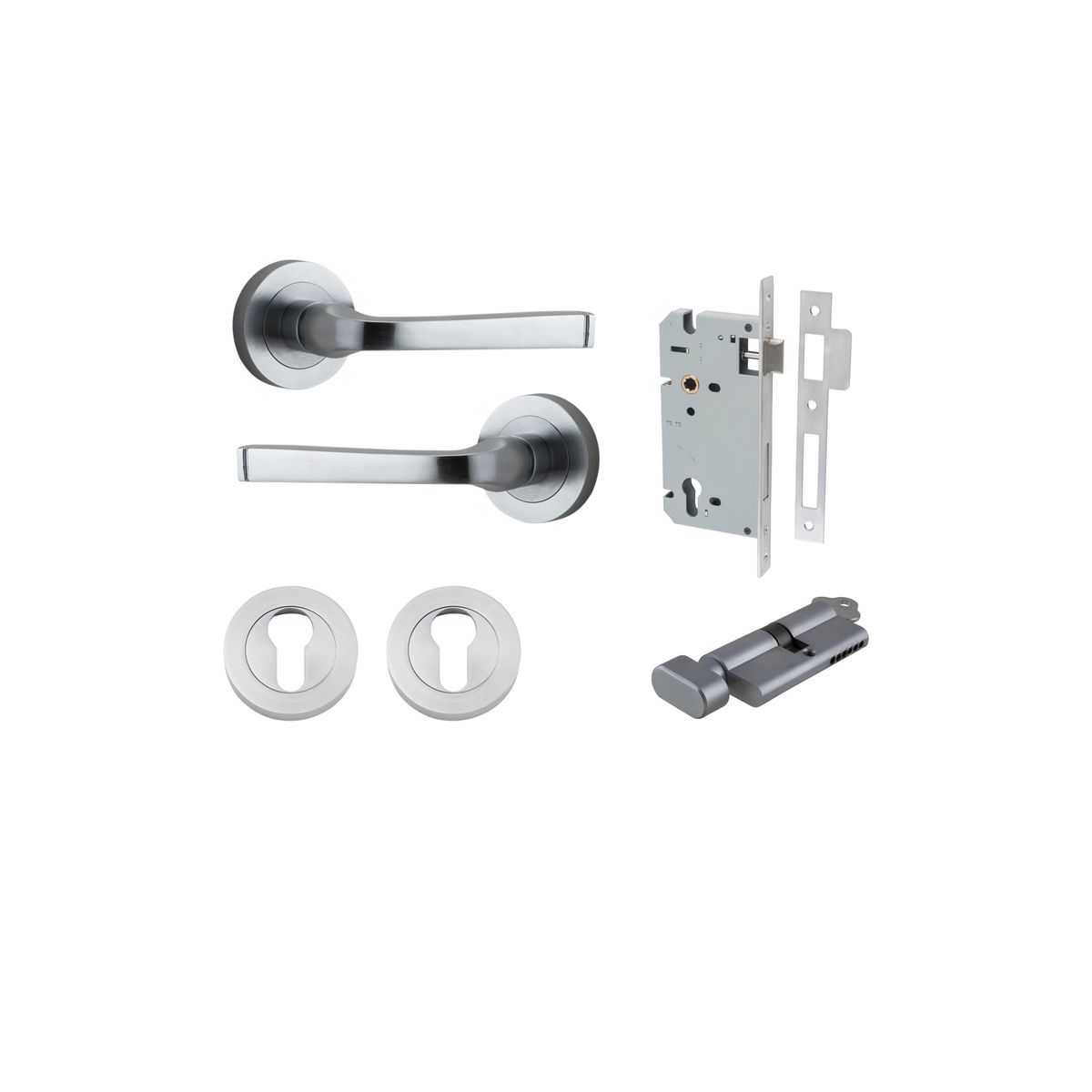 0325KENTR60KT - Annecy Lever - Round Rose Entrance Kit with Separate High Security Lock - Brushed Chrome - Entrance