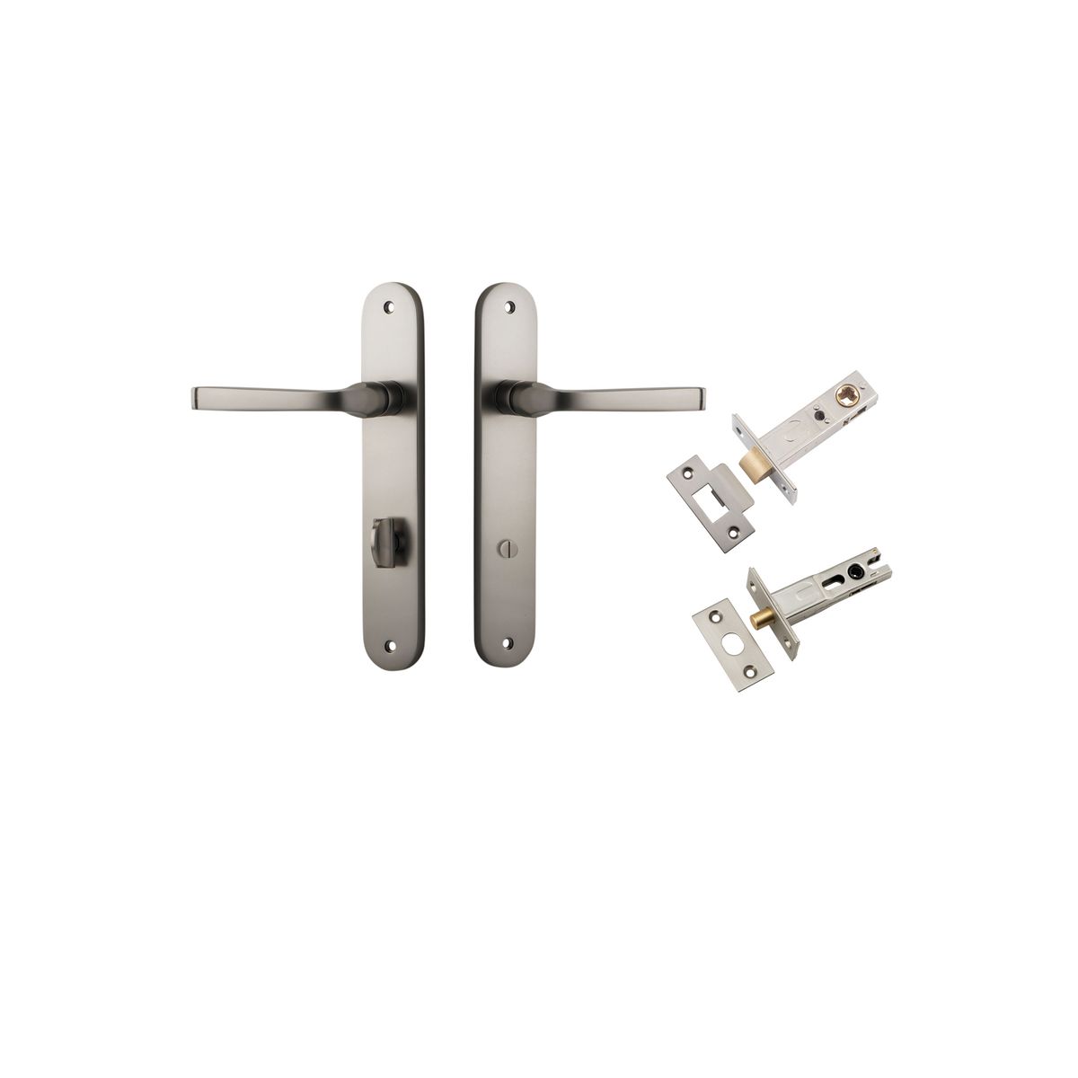 14732KPRIV60 - Annecy Lever - Oval Backplate Privacy Kit with Privacy Turn - Satin Nickel - Privacy