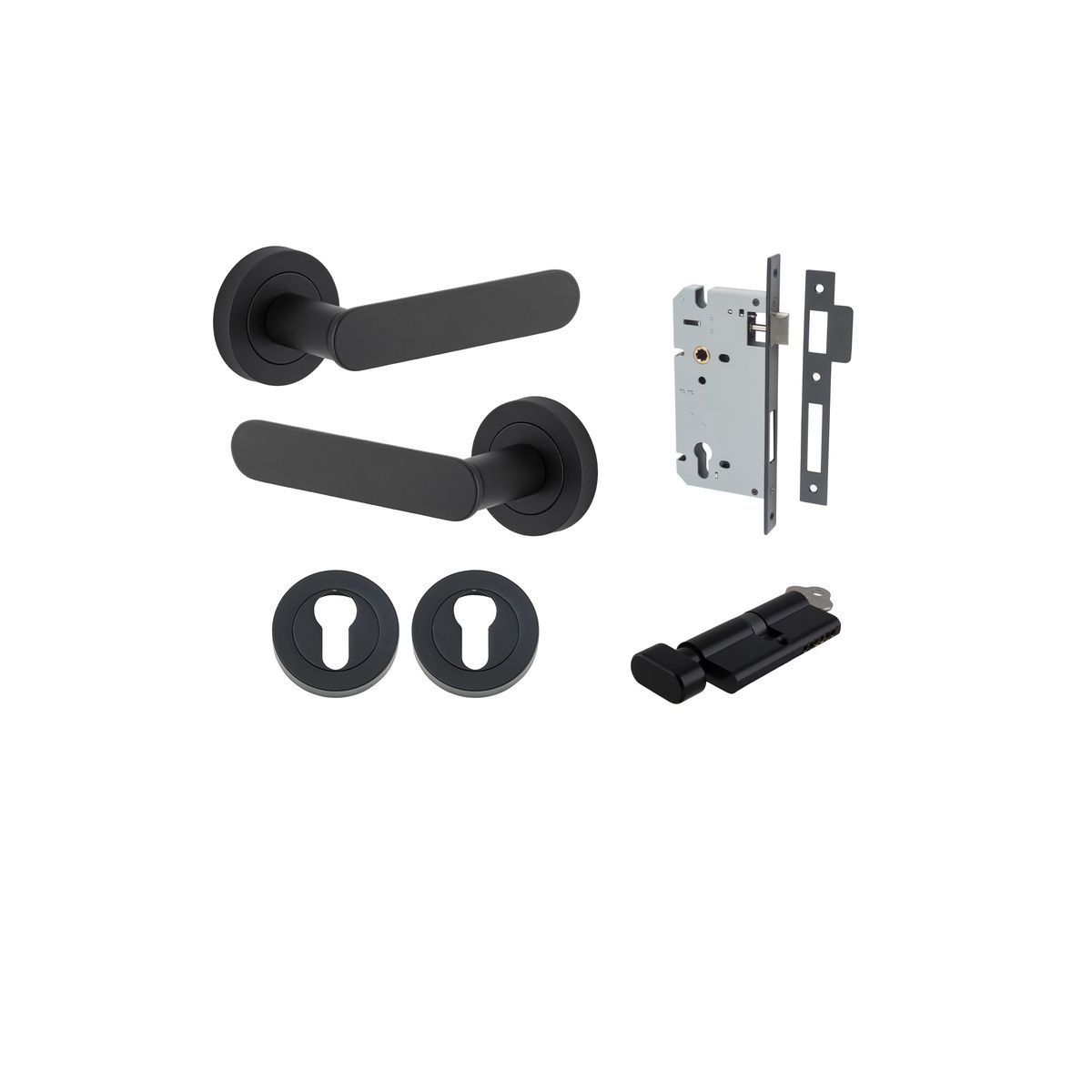 0333KENTR60KT - Bronte Lever - Round Rose Entrance Kit with High Security Lock - Matt Black - Entrance