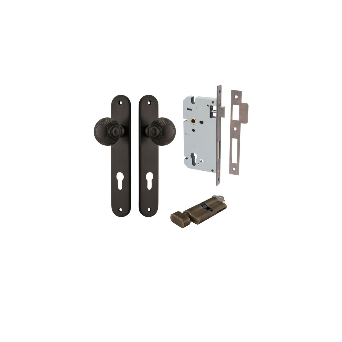 10836KENTR60KT - Guildford Knob - Oval Backplate Entrance Kit with High Security Lock - Signature Brass - Entrance