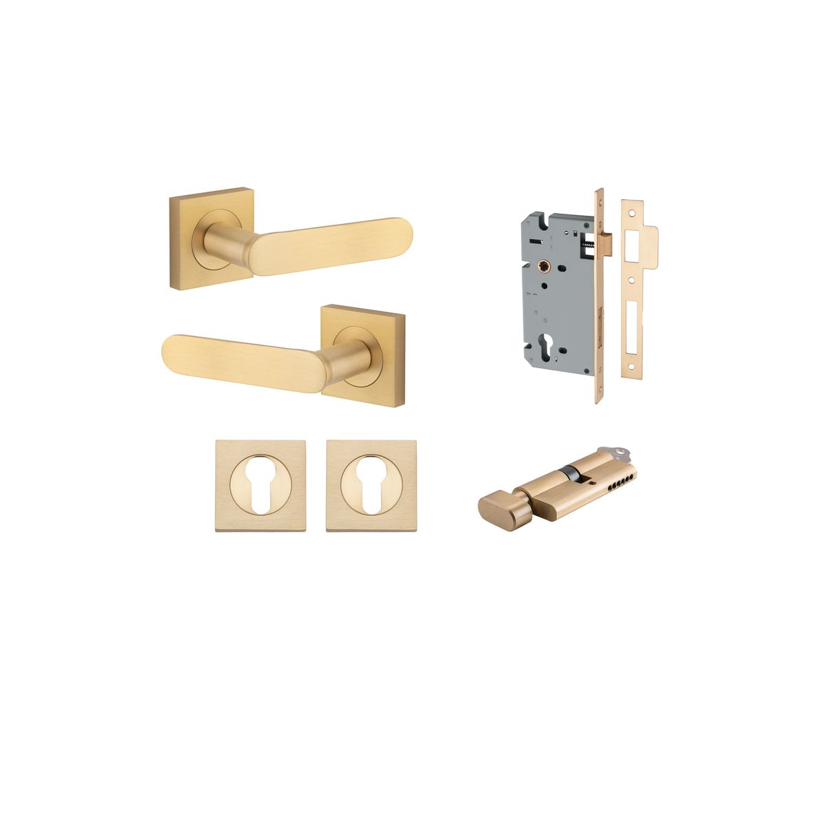 0463KENTR60KT - Bronte Lever - Square Rose Entrance Kit with High Security Lock - Brushed Brass - Entrance