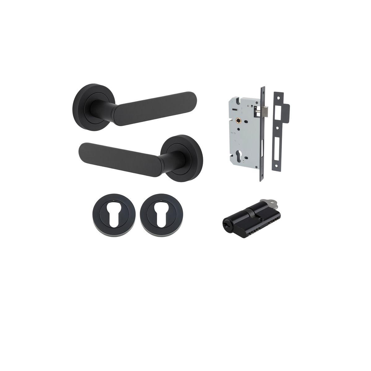 0333KENTR60KK - Bronte Lever - Round Rose Entrance Kit with High Security Lock - Matt Black - Entrance
