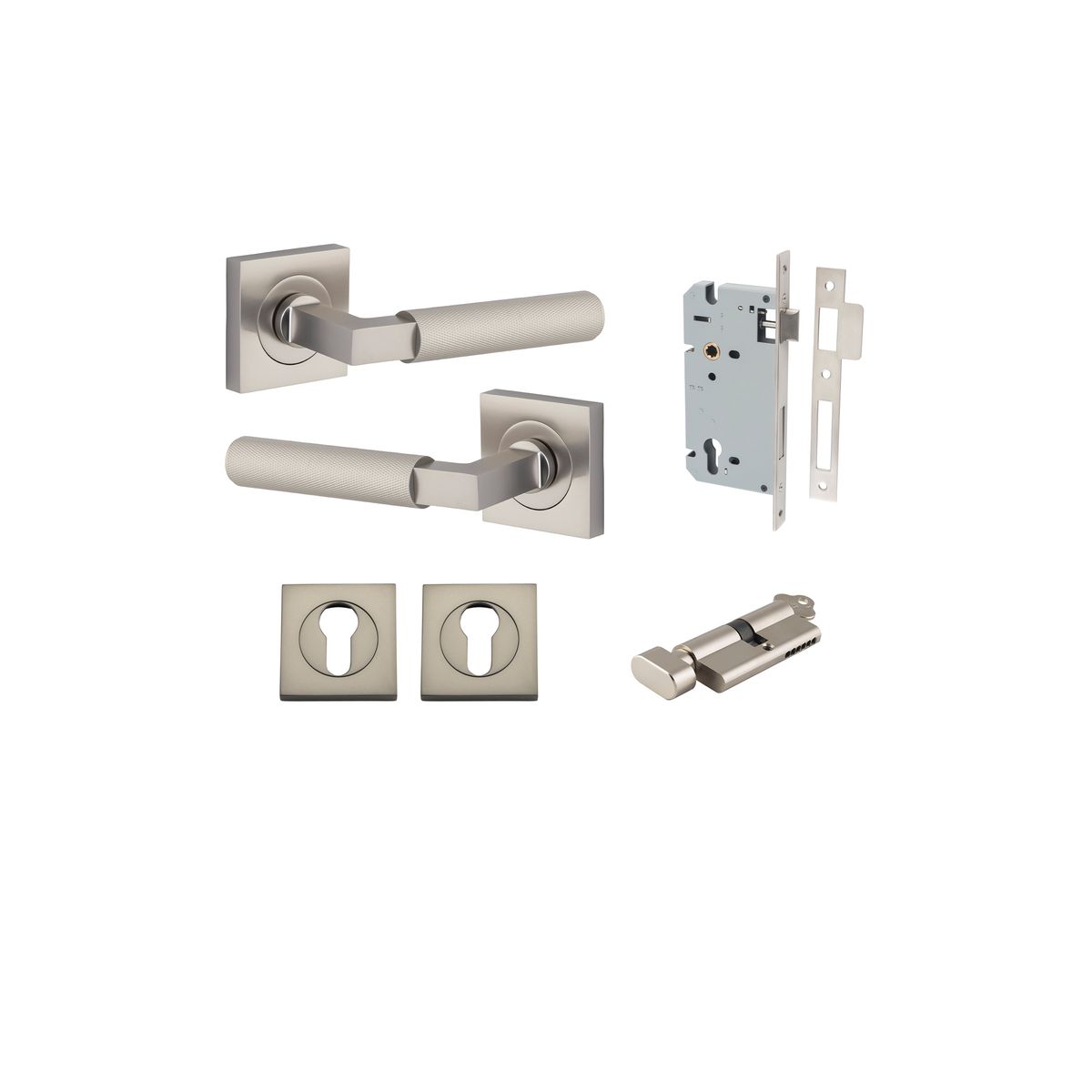 0429KENTR60KT - Brunswick Lever - Square Rose Entrance Kit with High Security Lock - Satin Nickel - Entrance