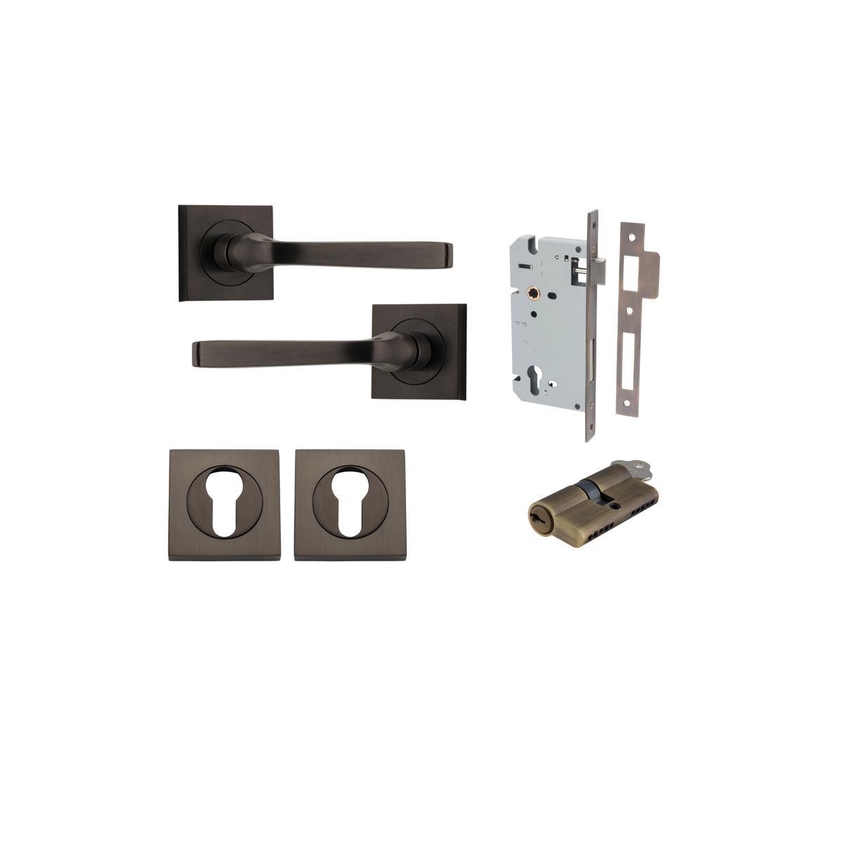 0391KENTR60KK - Annecy Lever - Square Rose Entrance Kit with Separate High Security Lock - Signature Brass - Entrance