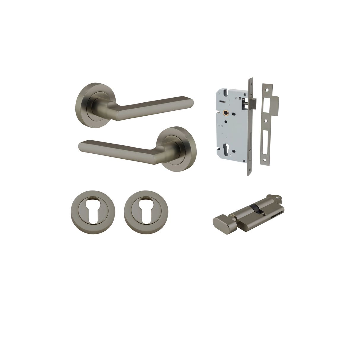 16874KENTR60KT - Baltimore Lever - Round Rose Entrance Kit with Separate High Security Lock - Graphite PVD - Entrance