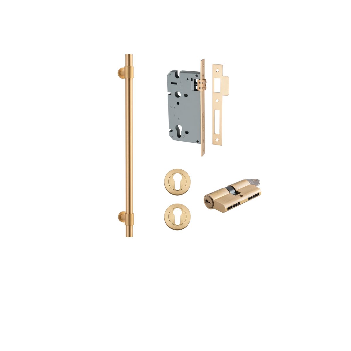 20707KENTR60KK - Helsinki Pull Handle - 450mm Entrance Kit with Separate High Security Lock - Brushed Brass - Entrance