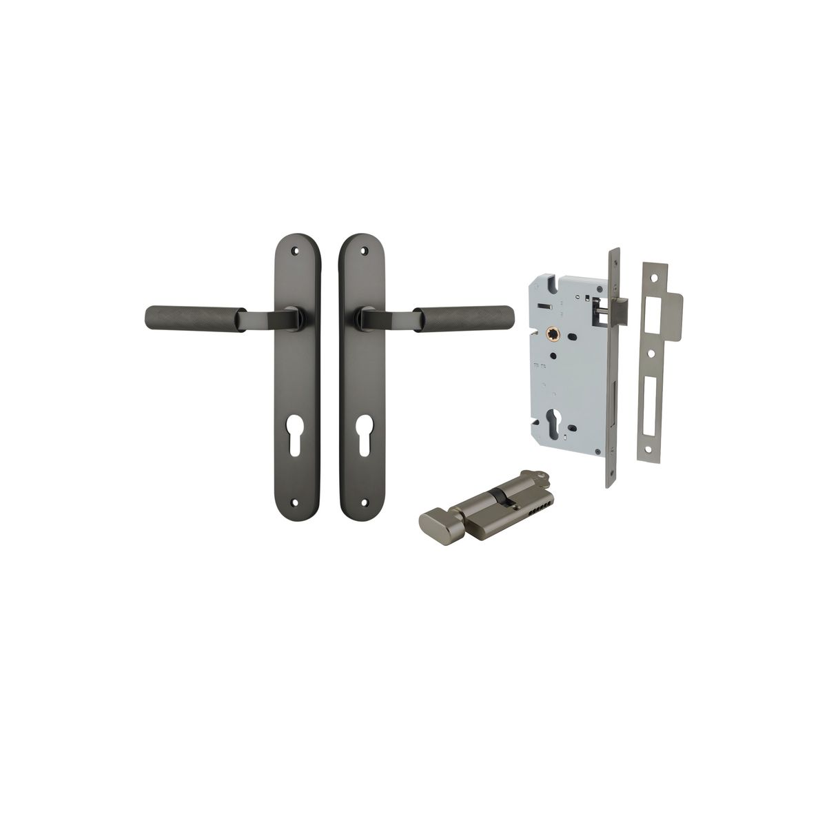 16868KENTR60KT - Brunswick Lever - Oval Backplate Entrance Kit with High Security Lock - Graphite PVD - Entrance