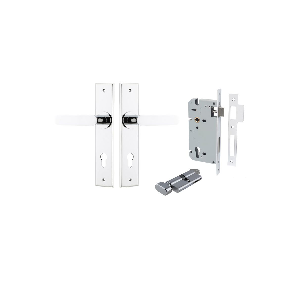 11784KENTR60KT - Bronte Lever - Chamfered Backplate Entrance Kit with High Security Lock - Polished Chrome - Entrance
