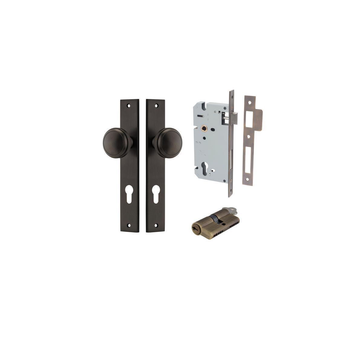 10820KENTR60KK - Paddington Knob - Rectangular Backplate Entrance Kit with High Security Lock - Signature Brass - Entrance