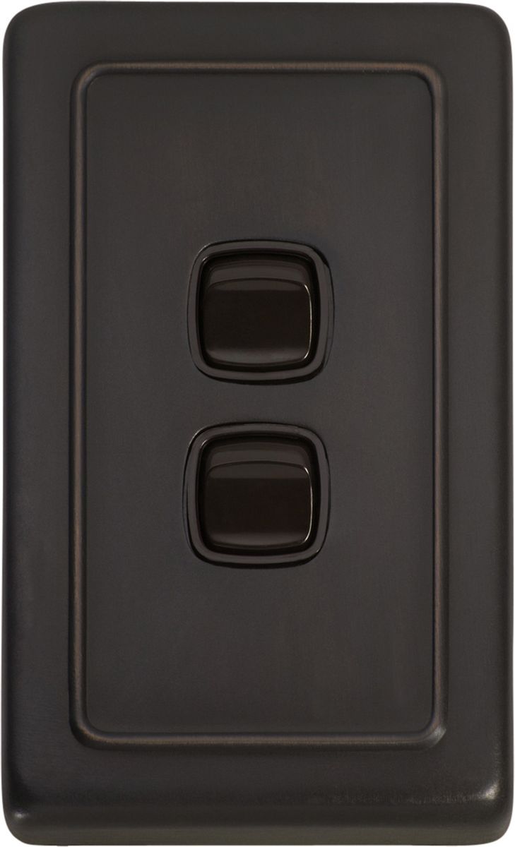 2 Gang Flat Plate Rocker Switches - W72mm - Antique Copper - TradCo