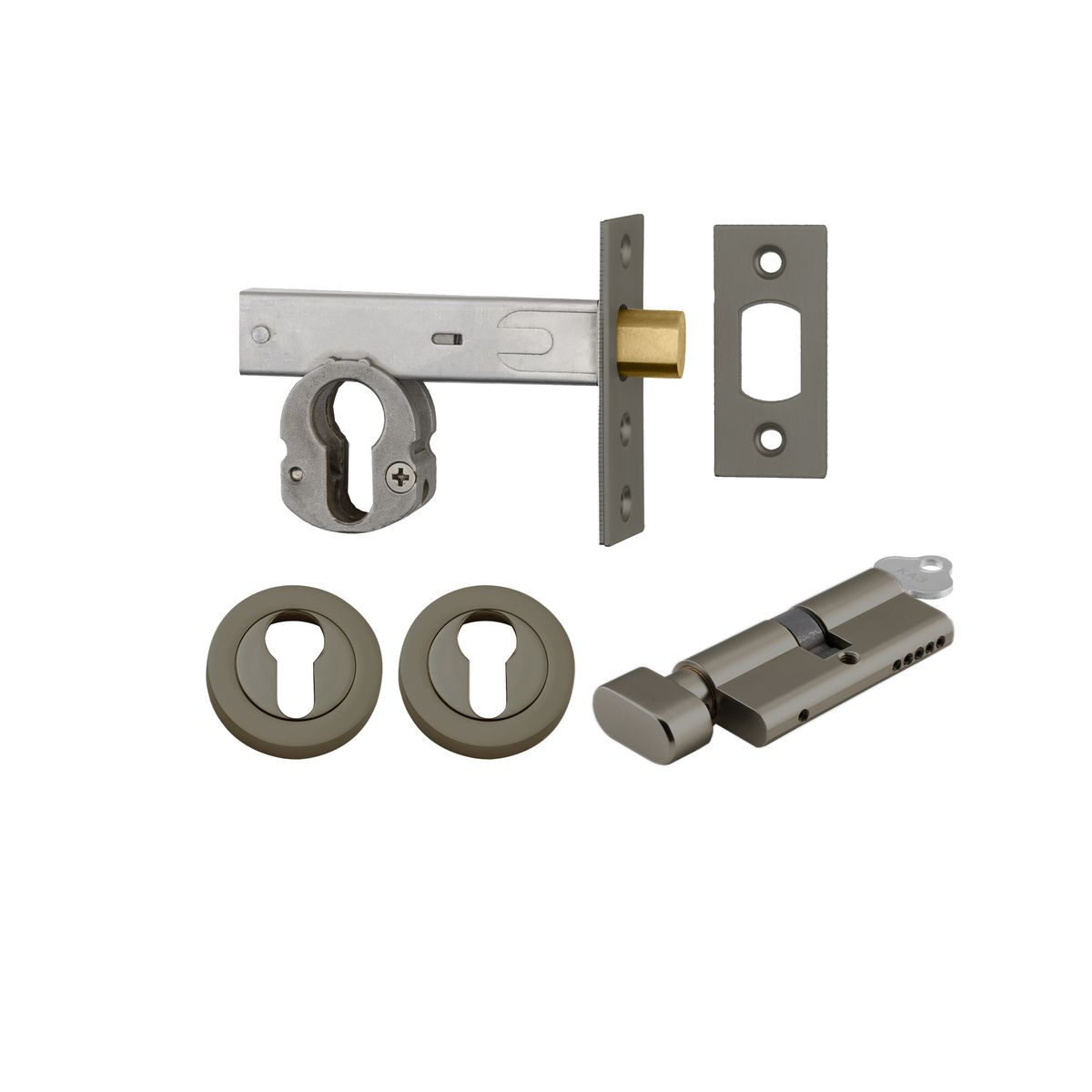 22561K70KTER - Euro Mortice Deadbolt Kit - 70mm Backset with Round Euro Escutcheon Key/Thumb - Graphite PVD - Entrance