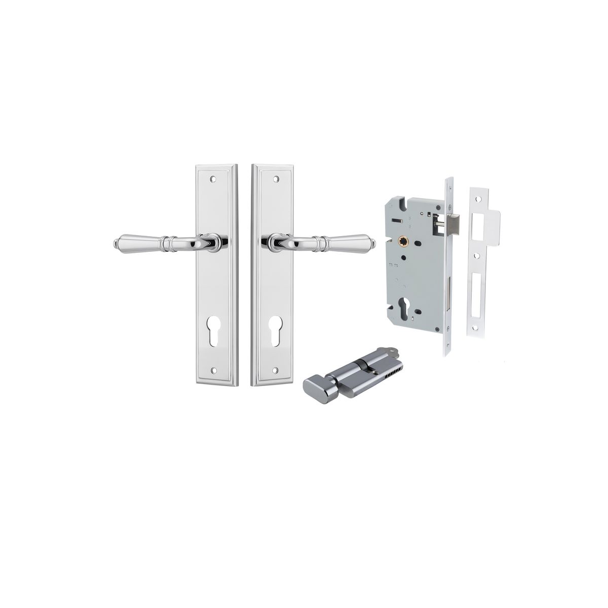 11736KENTR60KT - Sarlat Lever - Stepped Backplate Entrance Kit with High Security Lock - Polished Chrome - Entrance