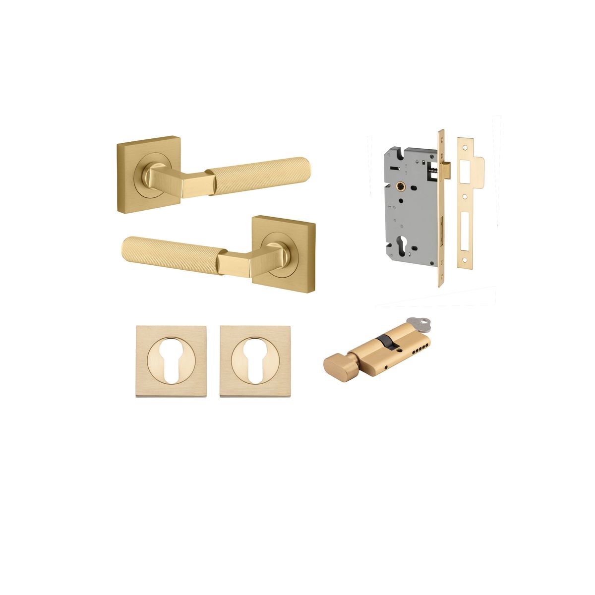 16269KENTR60KT - Brunswick Lever - Square Rose Entrance Kit with High Security Lock - Brushed Gold PVD - Entrance