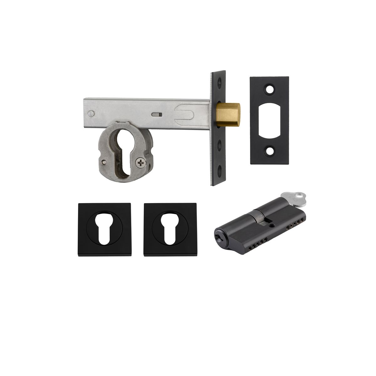 22552K70KKES - Euro Mortice Deadbolt Kit - 70mm Backset with Square Euro Escutcheon Key/Key - Matt Black - Entrance