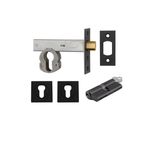 22552K70KKES - Euro Mortice Deadbolt Kit - 70mm Backset with Square Euro Escutcheon Key/Key - Matt Black - Entrance
