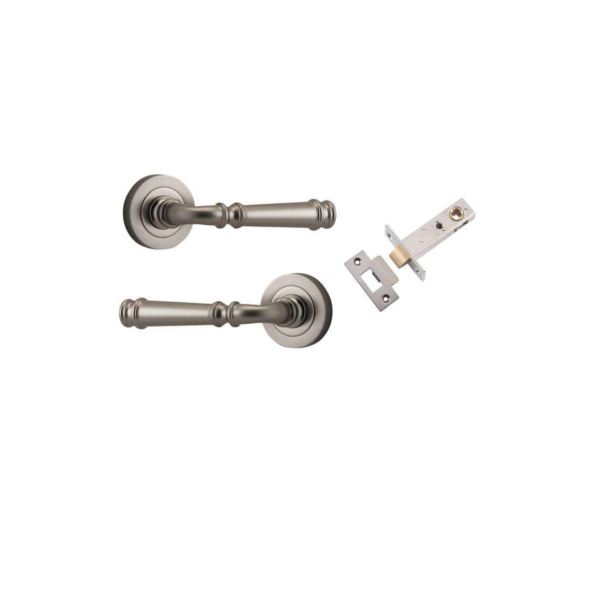 0319KPASS60 - Verona Lever - Round Rose Passage Kit - Satin Nickel - Passage