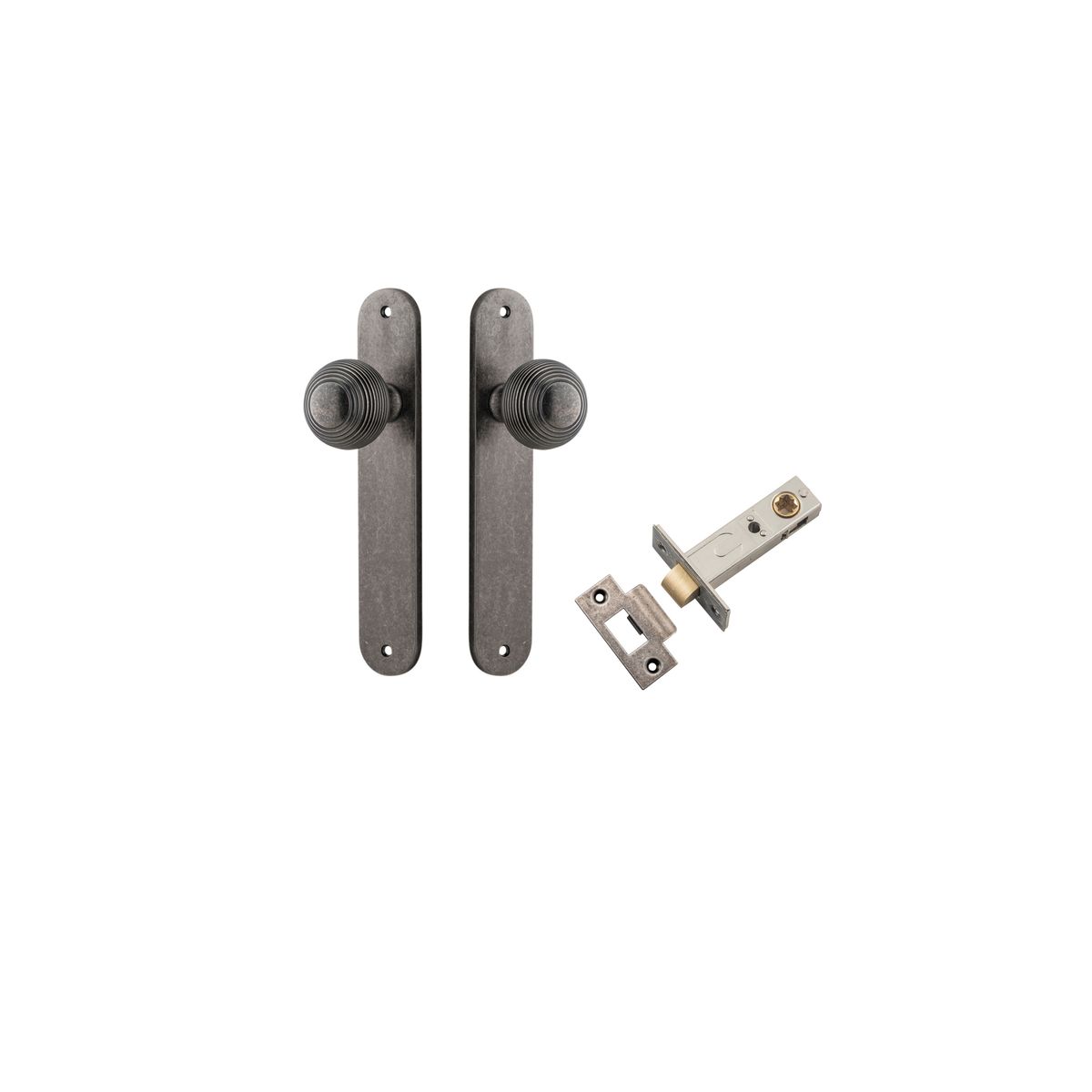 13836KPASS60 - Guildford Knob - Oval Backplate Passage Kit - Distressed Nickel - Passage