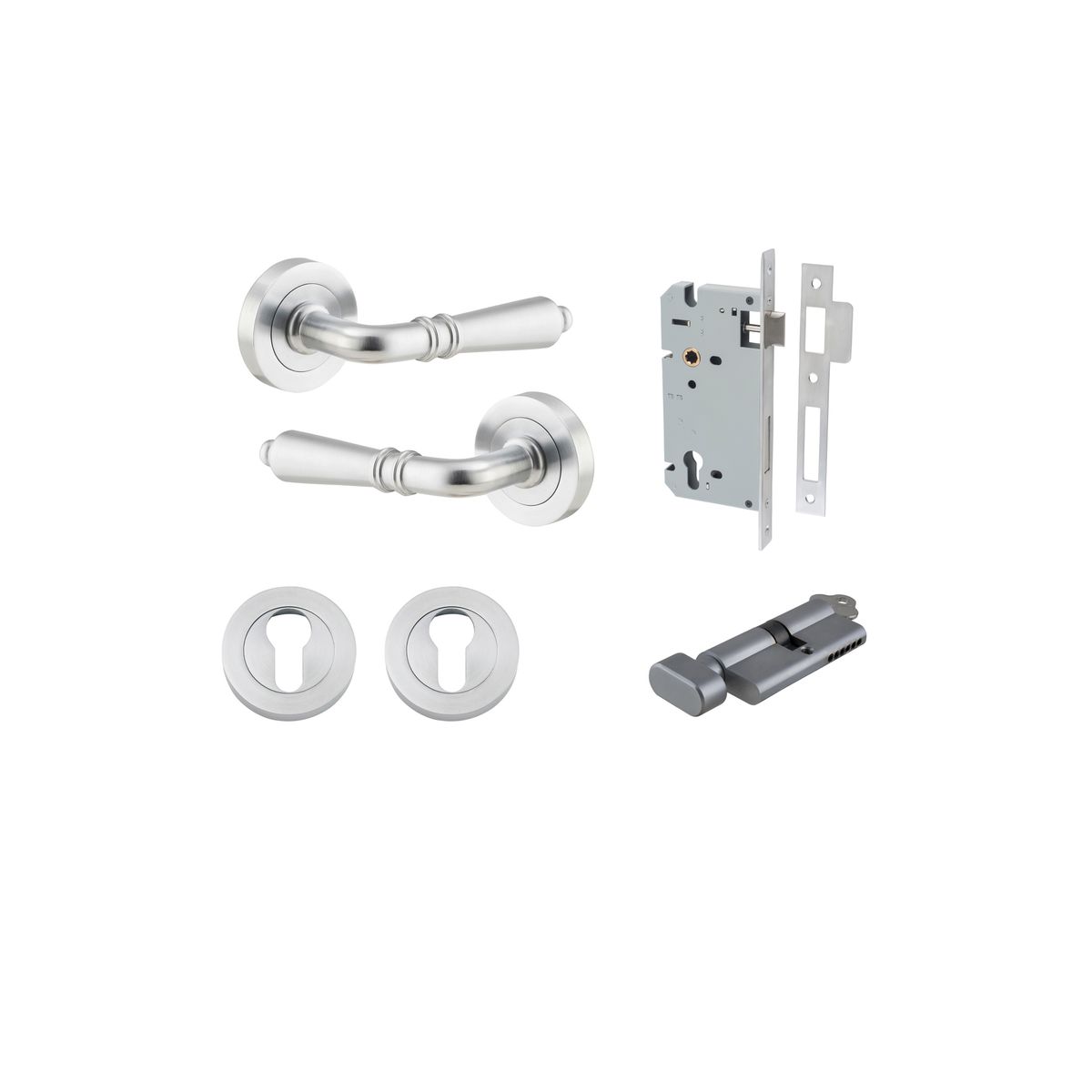 9205KENTR60KT - Sarlat Lever - Round Rose Entrance Kit with Separate High Security Lock - Brushed Chrome - Entrance
