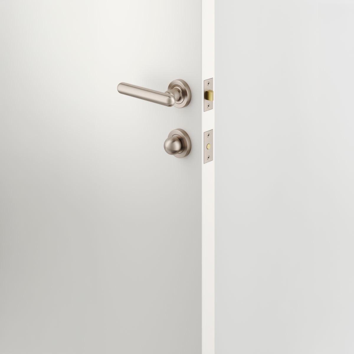 24005KPRIV60 - Puerto Lever - Round Rose Privacy Kit with Separate Privacy Turn - Satin Nickel - Privacy