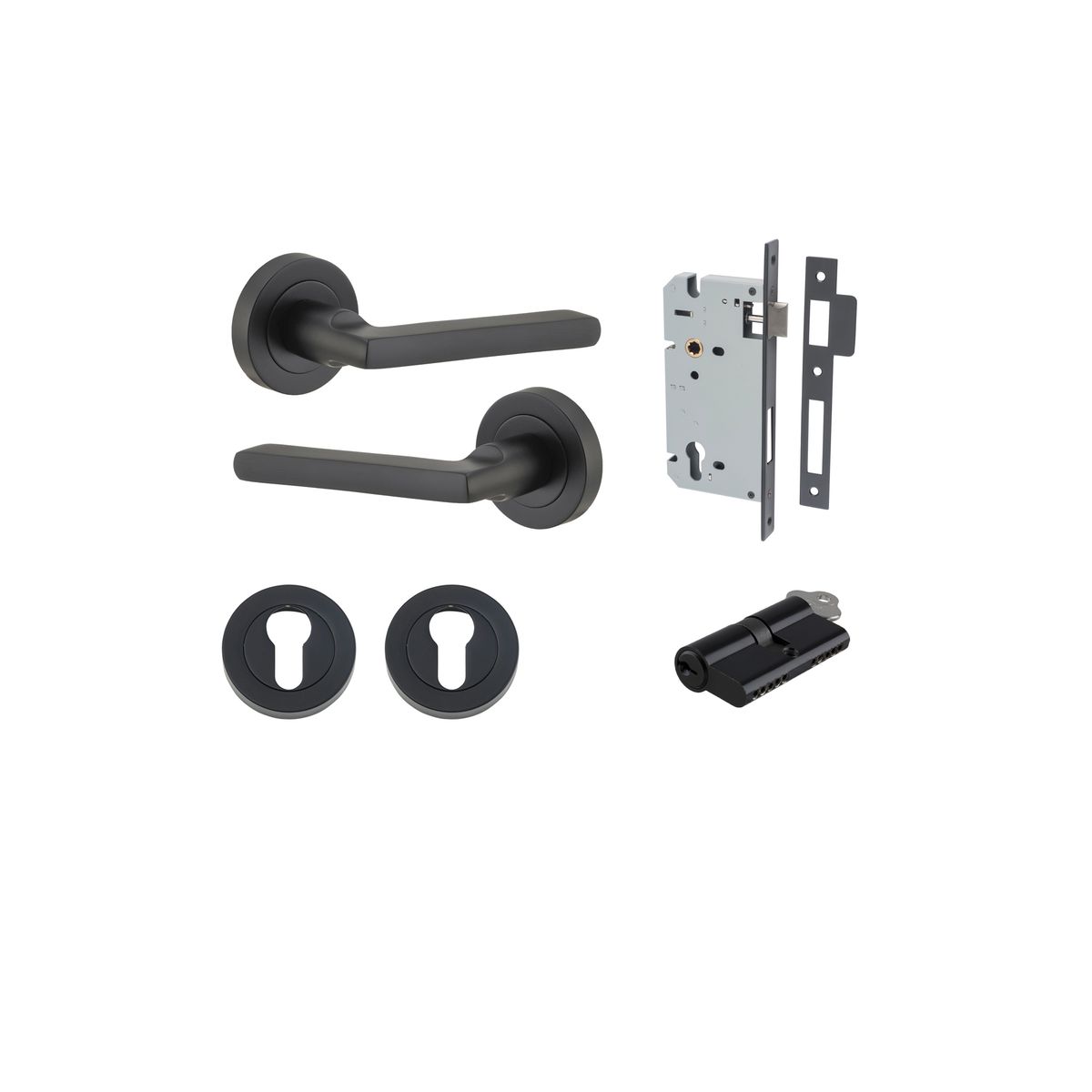 9213KENTR60KK - Baltimore Lever - Round Rose Entrance Kit with Separate High Security Lock - Matt Black - Entrance