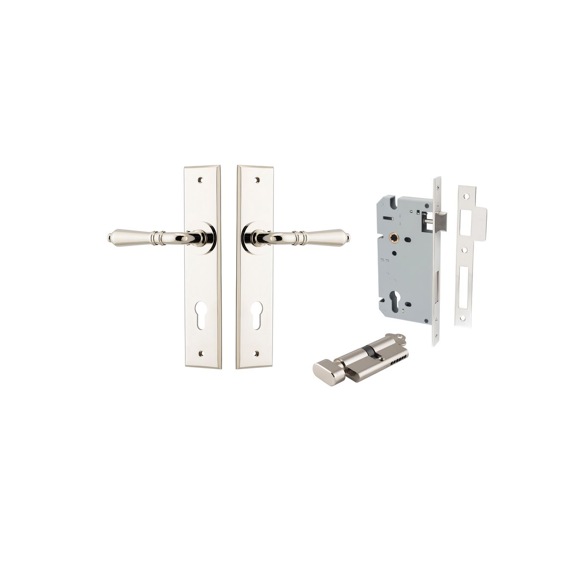 14280KENTR60KT - Sarlat Lever - Chamfered Backplate Entrance Kit with High Security Lock - Polished Nickel - Entrance