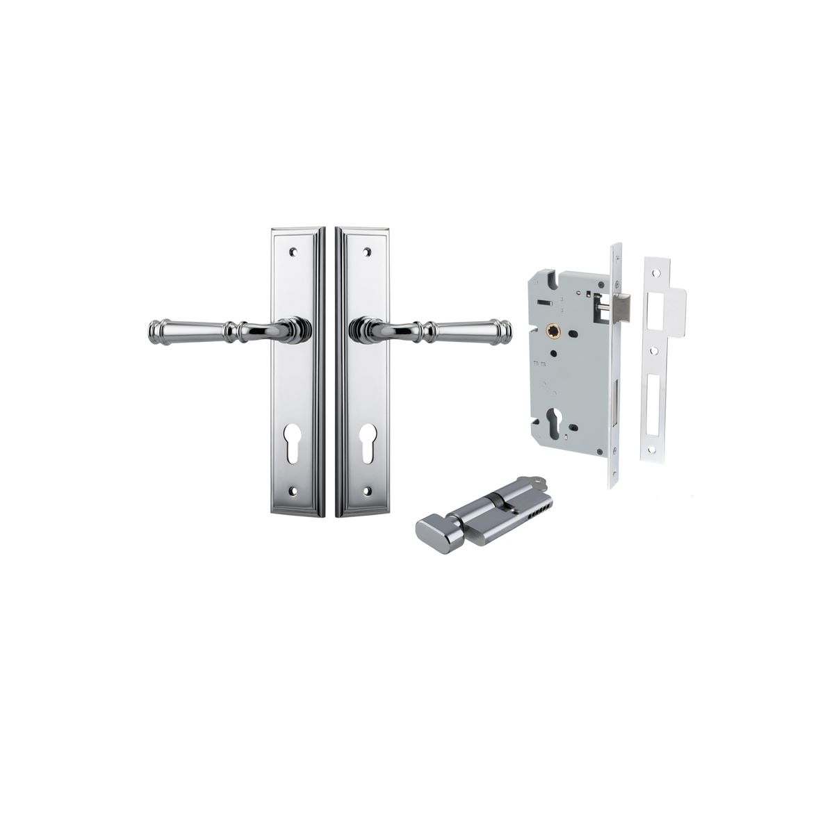 11742KENTR60KT - Verona Lever - Stepped Backplate Entrance Kit with High Security Lock - Polished Chrome - Entrance