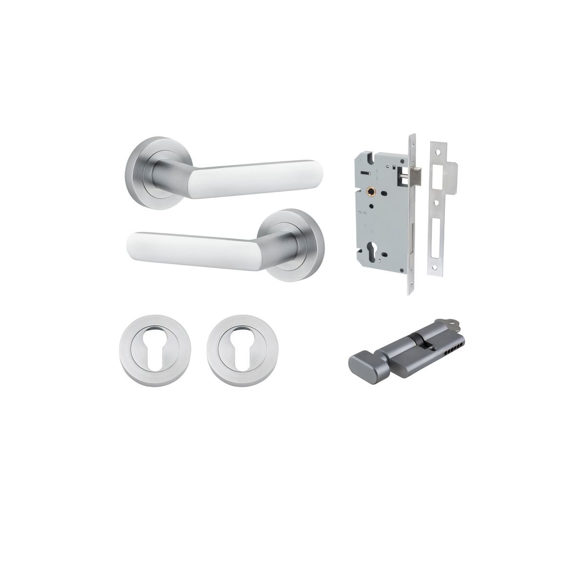 20775KENTR60KT - Osaka Lever - Round Rose Entrance Kit with Separate High Security Lock - Brushed Chrome - Entrance