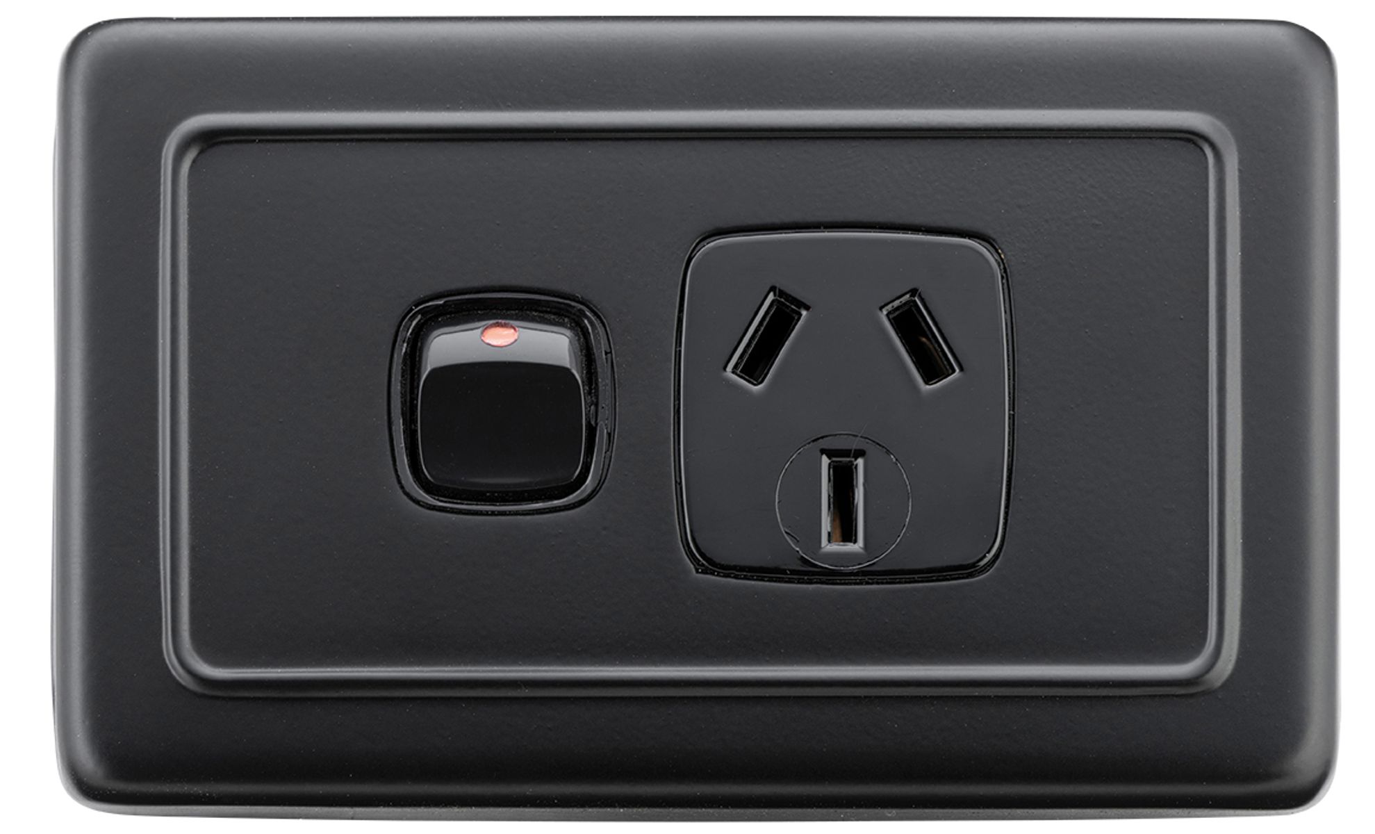 Switch Rocker With Socket 1 Gang Flat Plate Rocker Switches with Socket - Matt Black - TradCo