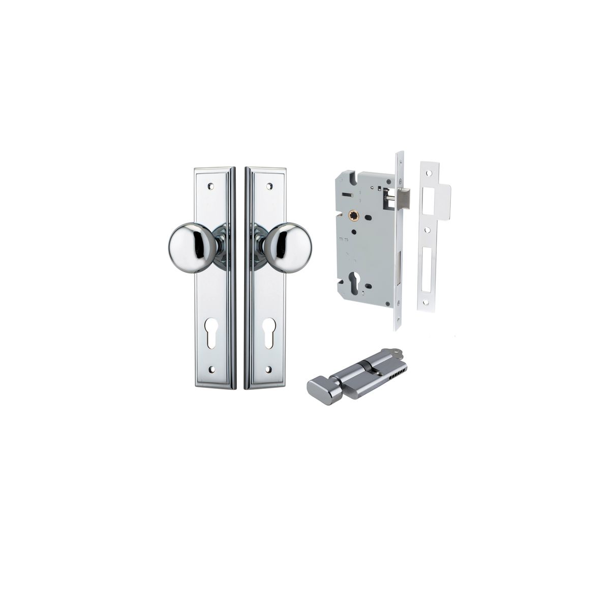 11840KENTR60KT - Cambridge Knob - Stepped Backplate Entrance Kit with High Security Lock - Polished Chrome - Entrance