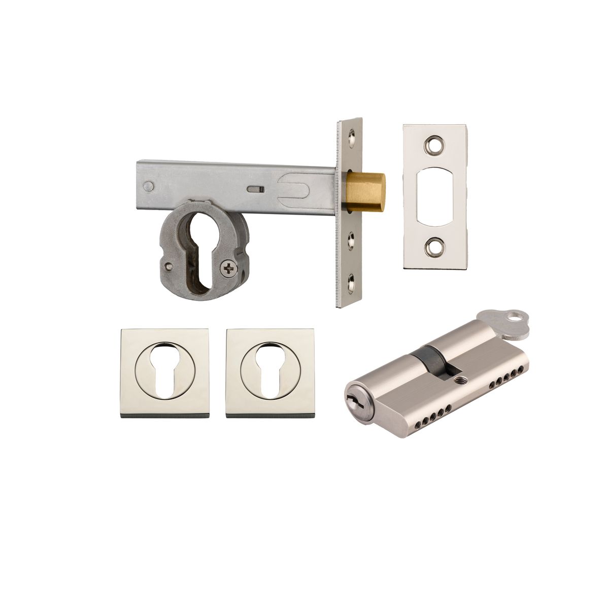 22158K60KKES - Euro Mortice Deadbolt Kit - 60mm Backset with Square Euro Escutcheon Key/Key - Polished Nickel - Entrance