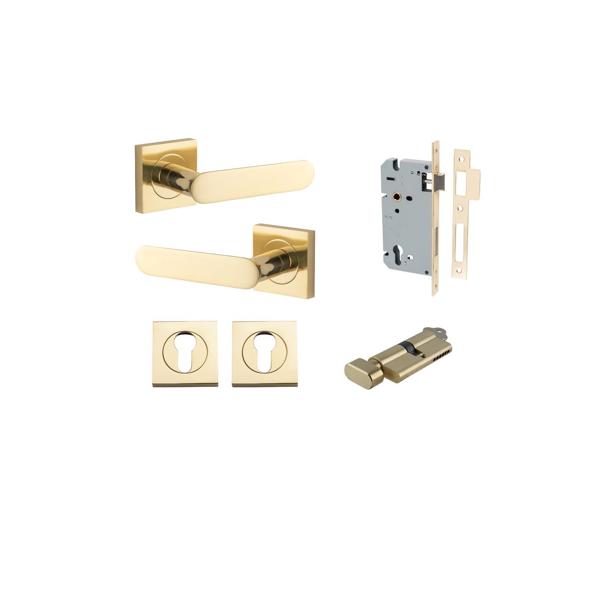 0400KENTR60KT - Bronte Lever - Square Rose Entrance Kit with High Security Lock - Polished Brass - Entrance