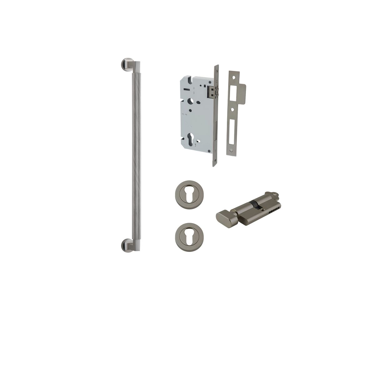 16955KENTR60KT - Brunswick Pull Handle - 450mm Entrance Kit with Separate High Security Lock - Graphite PVD - Entrance