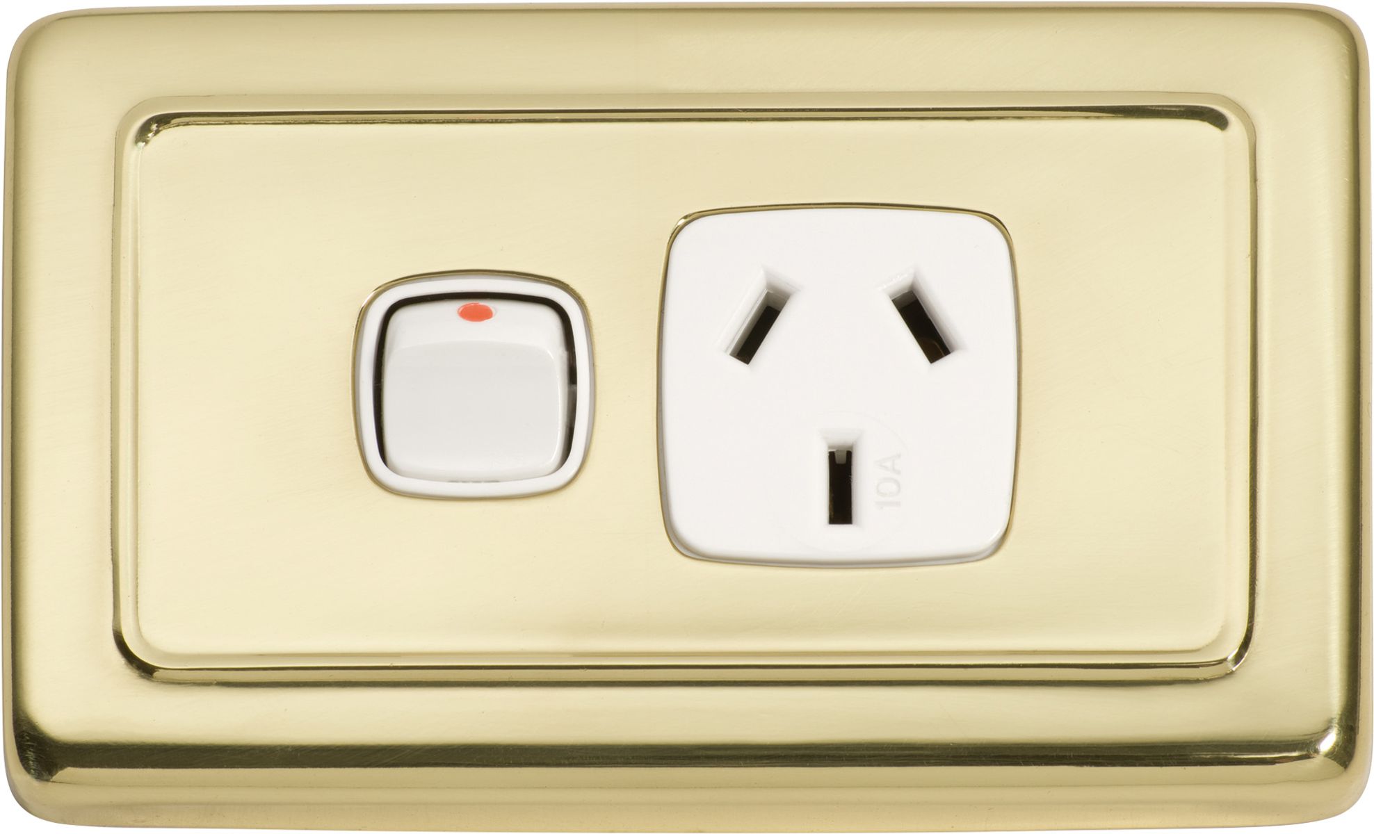 Switch Rocker On Socket 1 Gang Flat Plate Rocker Switches with Socket - Polished Brass - TradCo