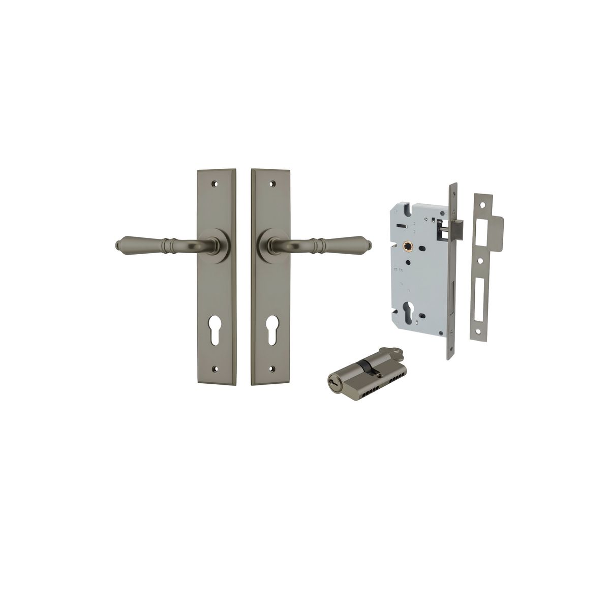16814KENTR60KK - Sarlat Lever - Chamfered Backplate Entrance Kit with High Security Lock - Graphite PVD - Entrance
