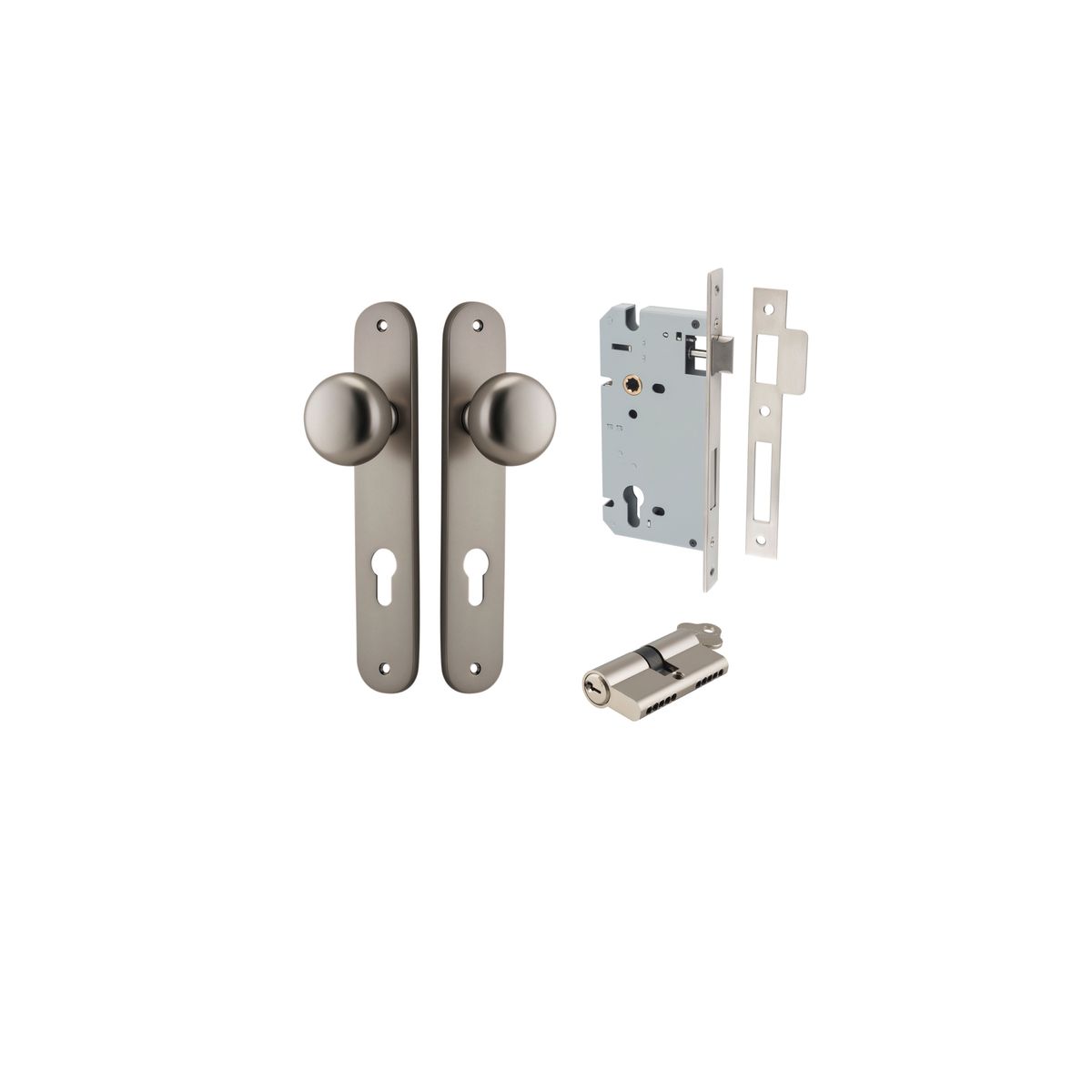 14834KENTR60KK - Cambridge Knob - Oval Backplate Entrance Kit with High Security Lock - Satin Nickel - Entrance