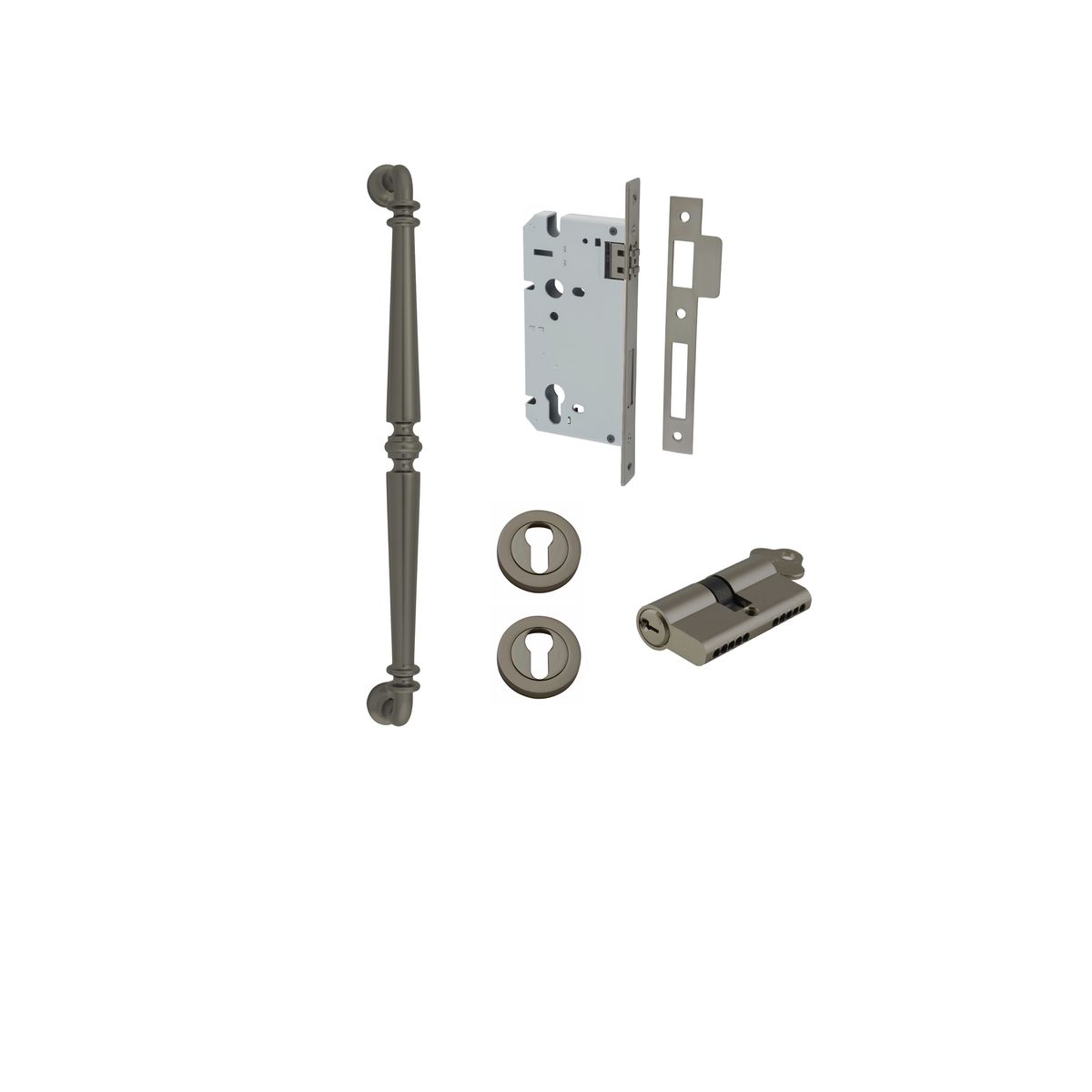 16933KENTR60KK - Sarlat Pull Handle - 450mm Entrance Kit with Separate High Security Lock - Graphite PVD - Entrance