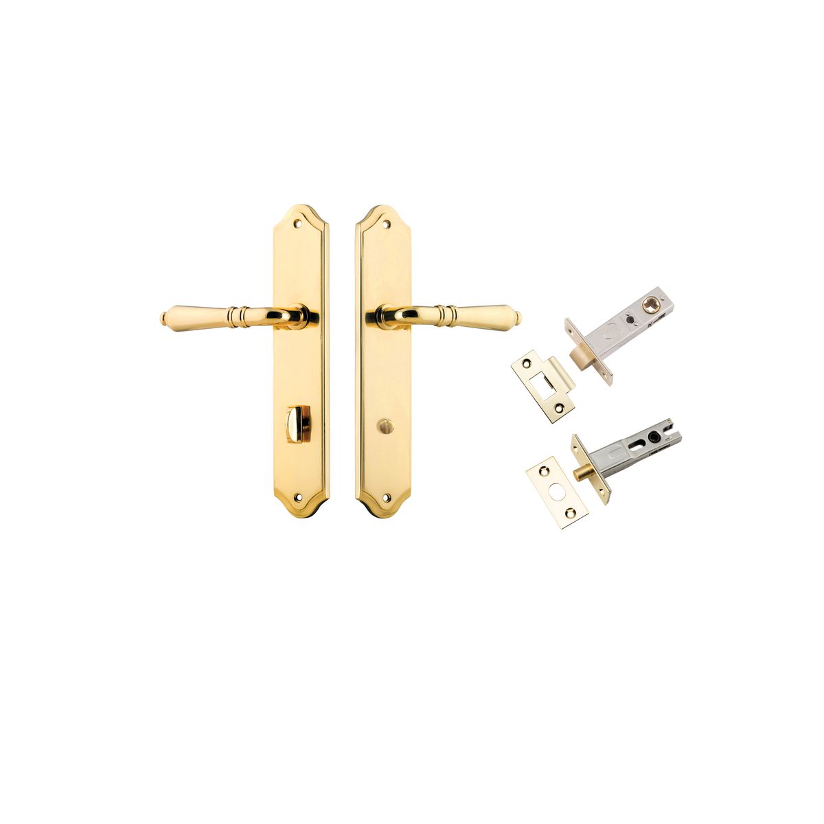10212KPRIV60 - Sarlat Lever - Shouldered Backplate Privacy Kit with Privacy Turn - Polished Brass - Privacy