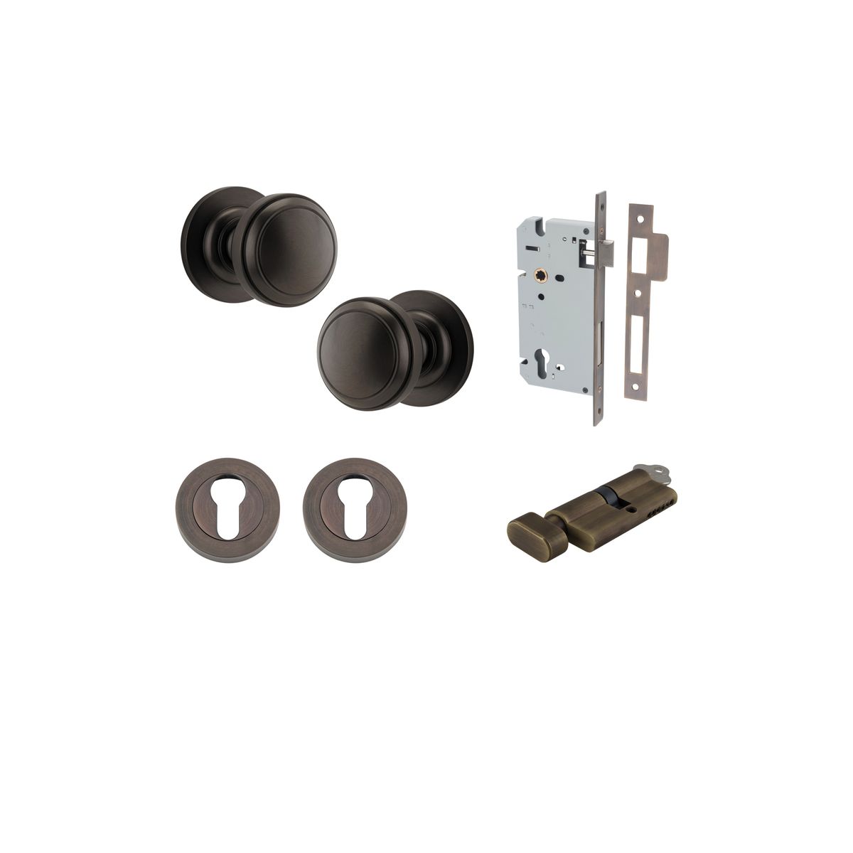 0211KENTR60KT - Paddington Knob - Round Rose Entrance Kit with Separate High Security Lock - Signature Brass - Entrance