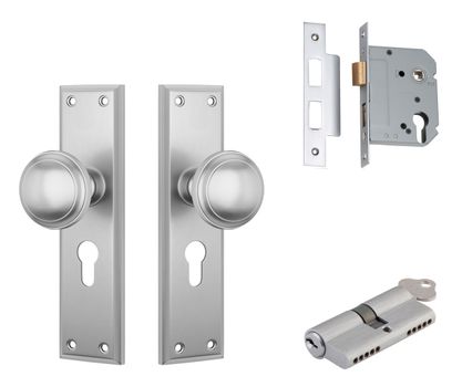 Milton Door Knob - Long Backplate Entrance Set with High Security Lock