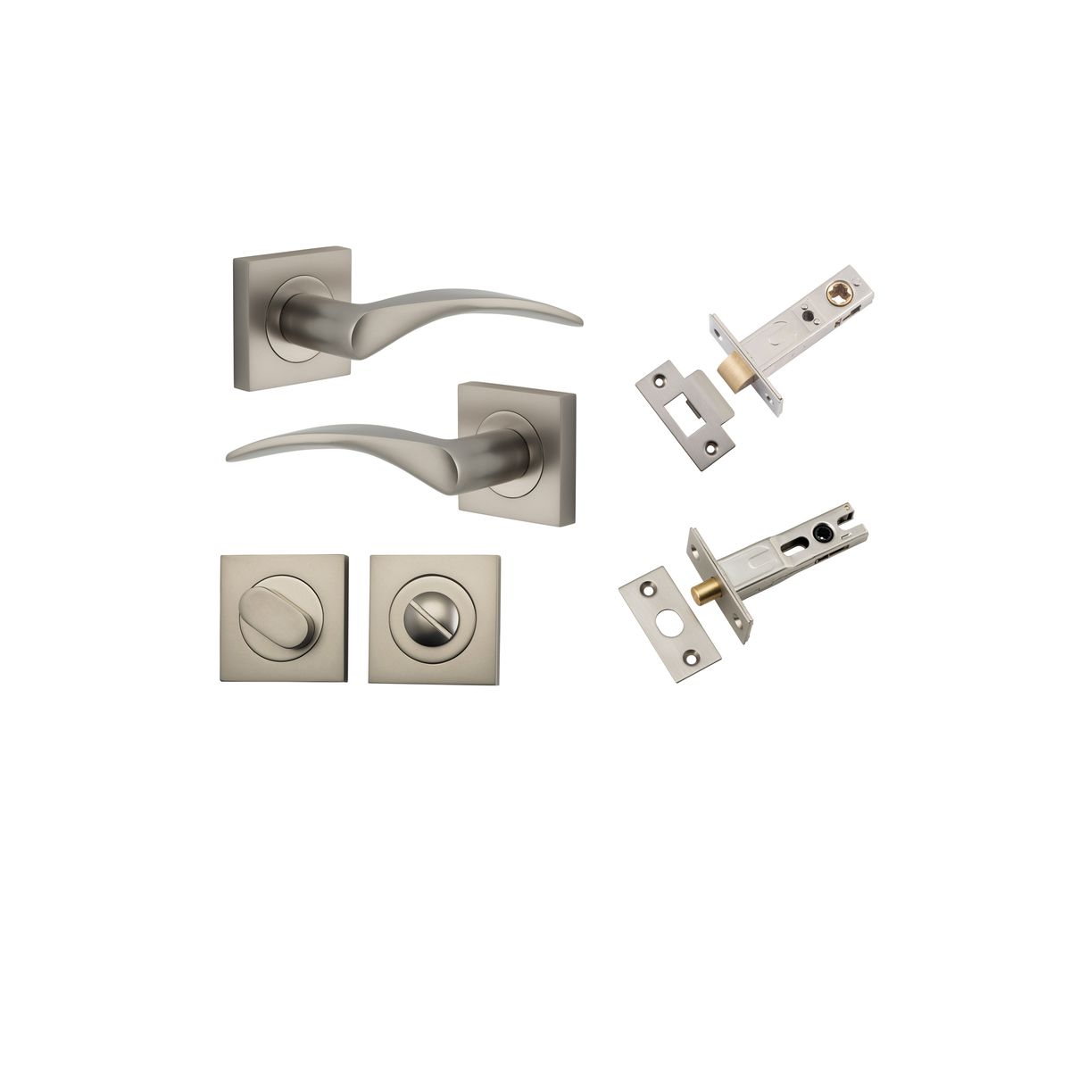 0289KPRIV60 - Oxford Lever - Square Rose Privacy Kit with Separate Privacy Turn - Satin Nickel - Privacy