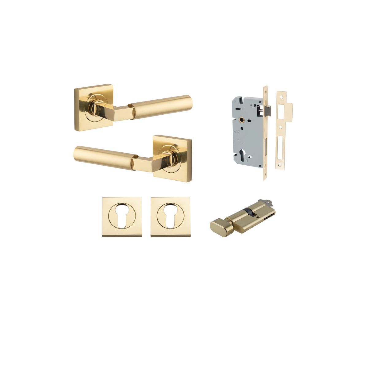 0410KENTR60KT - Berlin Lever - Square Rose Entrance Kit with High Security Lock - Polished Brass - Entrance