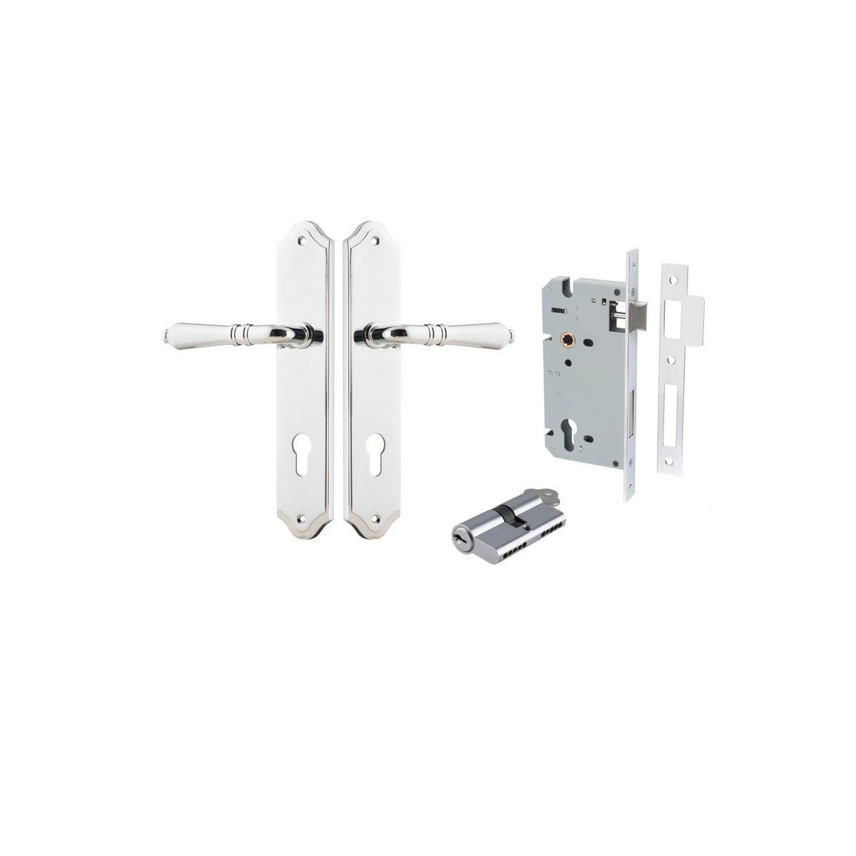 11712KENTR60KK - Sarlat Lever - Shouldered Backplate Entrance Kit with High Security Lock - Polished Chrome - Entrance