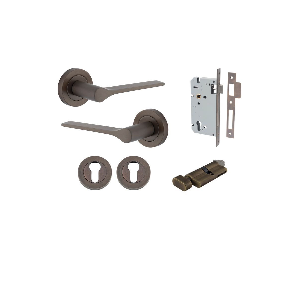 0361KENTR60KT - Como Lever - Round Rose Entrance Kit with High Security Lock - Signature Brass - Entrance
