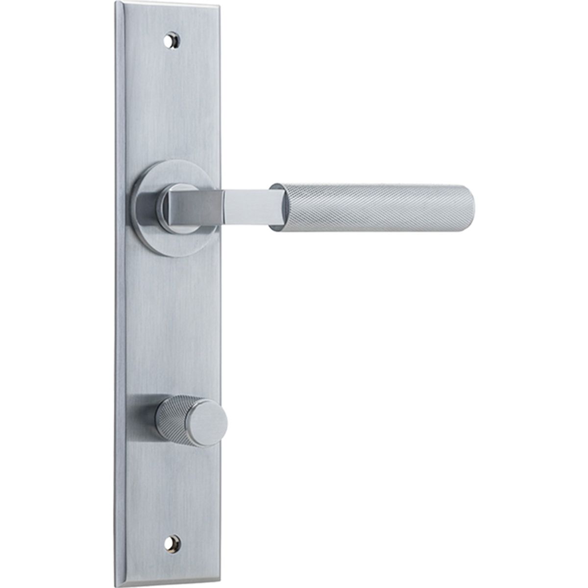 12296P85 - Brunswick Lever - Chamfered Backplate - Brushed Chrome - Privacy