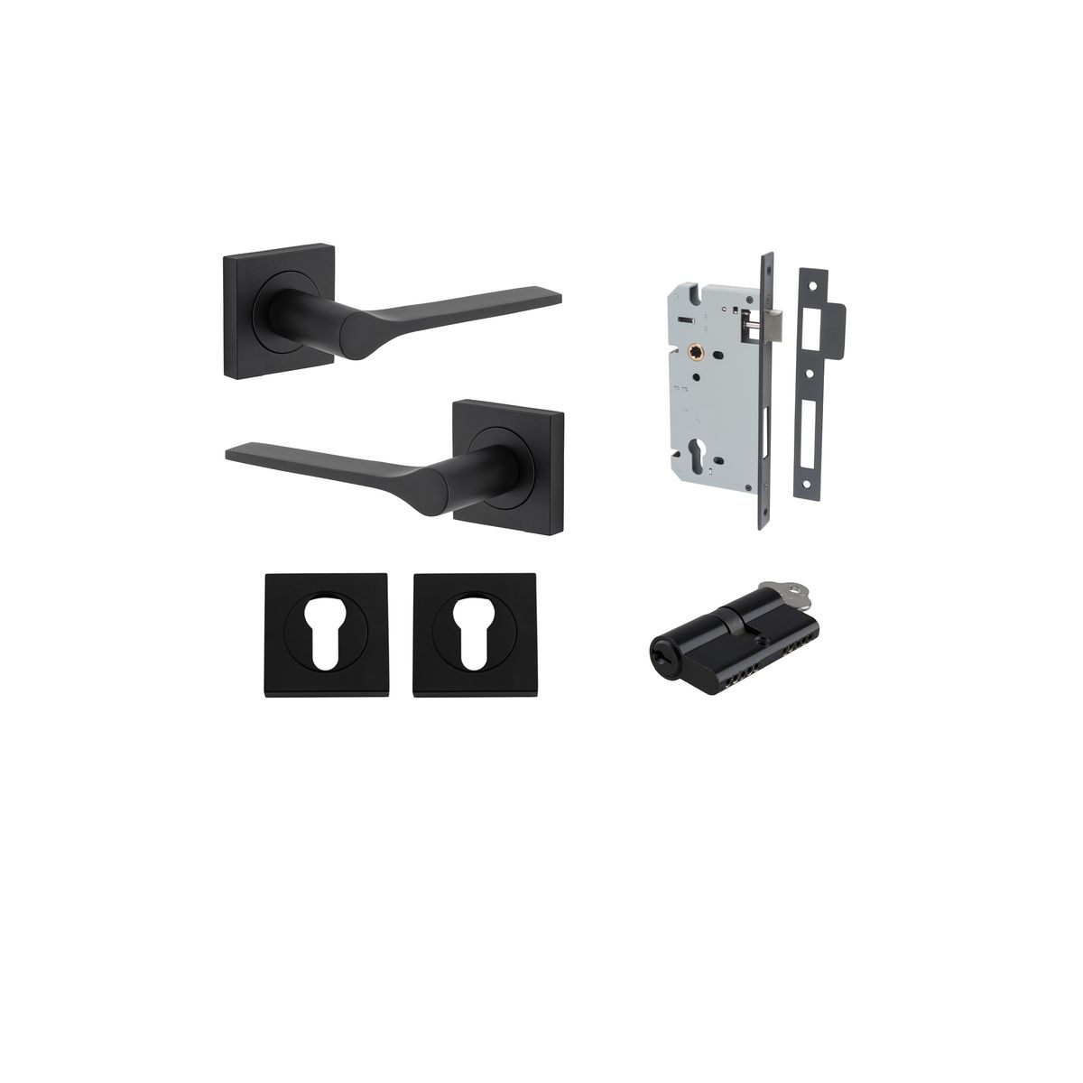0433KENTR60KK - Como Lever - Square Rose Entrance Kit with High Security Lock - Matt Black - Entrance
